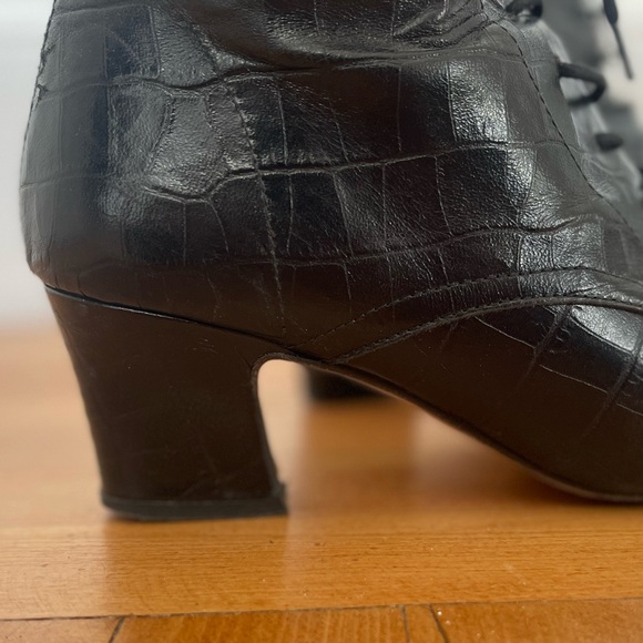 Miista Zelie Black Croc Leather Lace-up Boots 41 - Picture 6 of 14